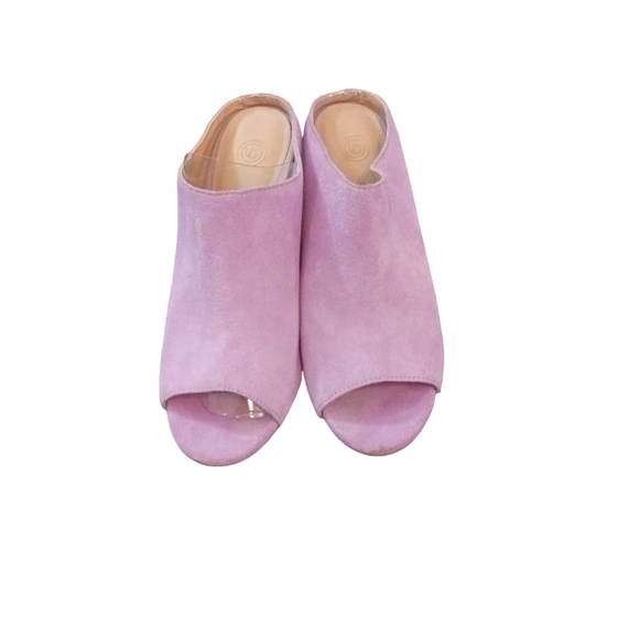 Urban Outfitters Pink Suede Mule Open Toe Round Heels size 9 - Picture 4 of 10